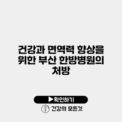 건강과 면역력 향상을 위한 부산 한방병원의 처방