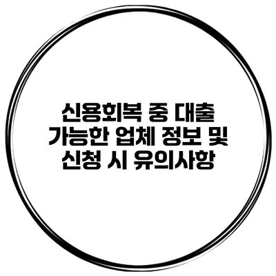 신용회복 중 대출 가능한 업체 정보 및 신청 시 유의사항